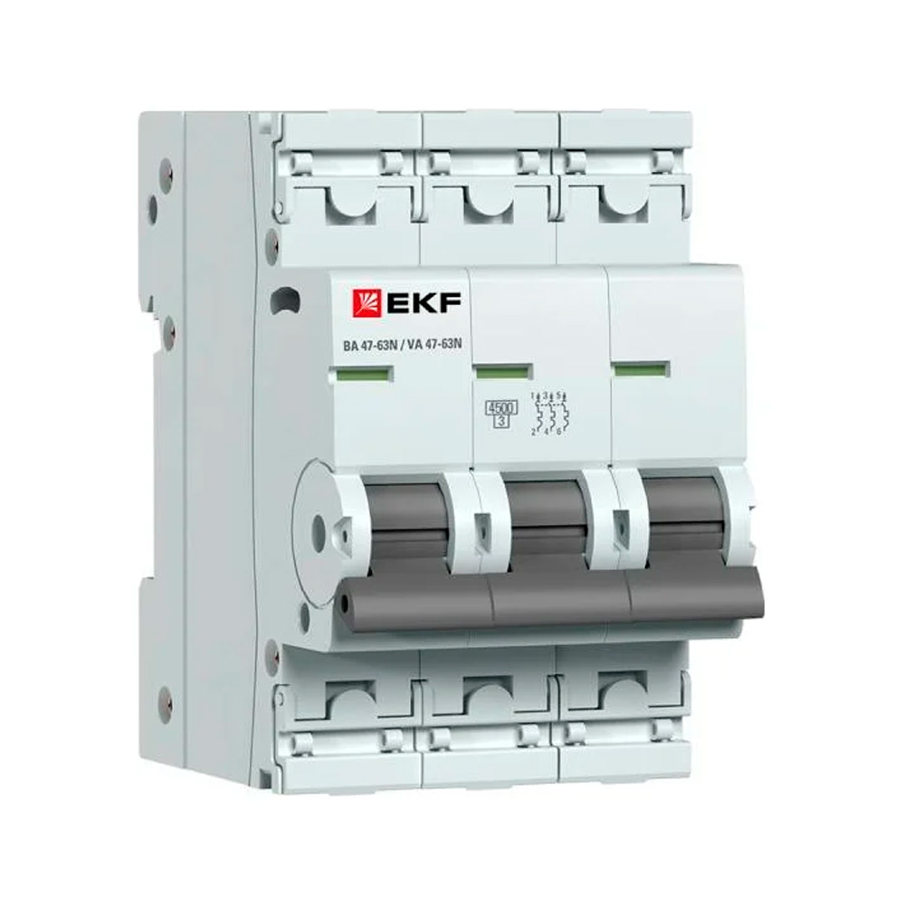 Фото Выключатель автоматический 3п D 6А 4.5кА ВА 47-63N PROxima EKF M634306D