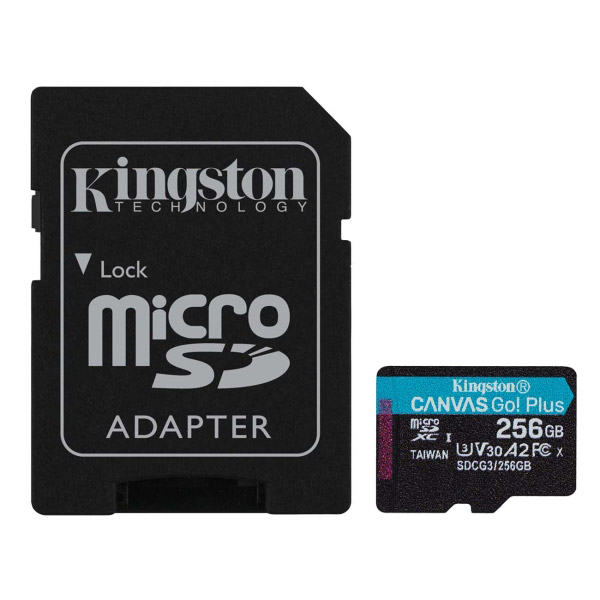 Фото Флеш карта microSD 256GB Kingston microSDXC Class 10 UHS-I U3 V30 Canvas Go Plus (SD адаптер) 170MB {SDCG3/256GB}