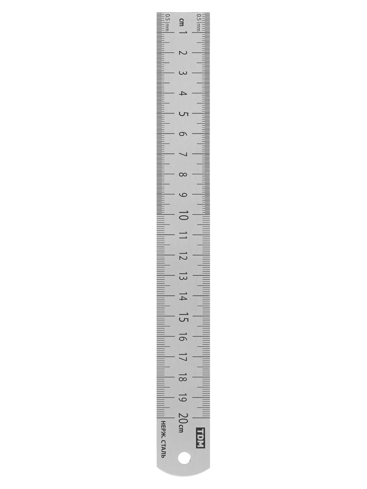 Фото Линейка измерительная металлическая 20 см, нержавеющая сталь, двухсторонняя шкала, "Рубин" TDM {SQ1018-0502} (2)