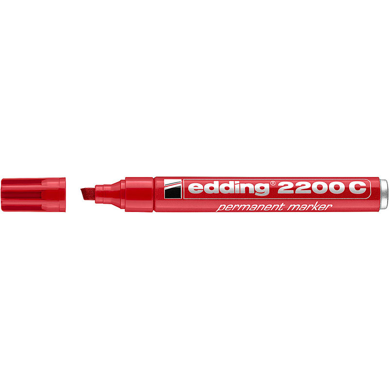 Фото Перманентный маркер Edding, заправляемый, клиновидный наконечник, 1-5 мм, красный {E-2200C#2}