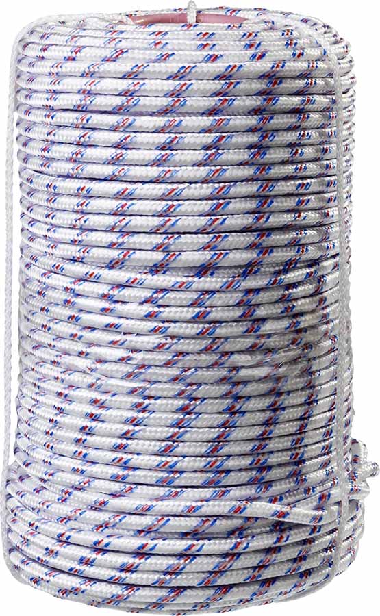 Фото Фал плетёный полипропиленовый СИБИН 16-прядный с полипропиленовым сердечником, диаметр 8 мм, бухта 100 м, 520 кгс {50215-08}
