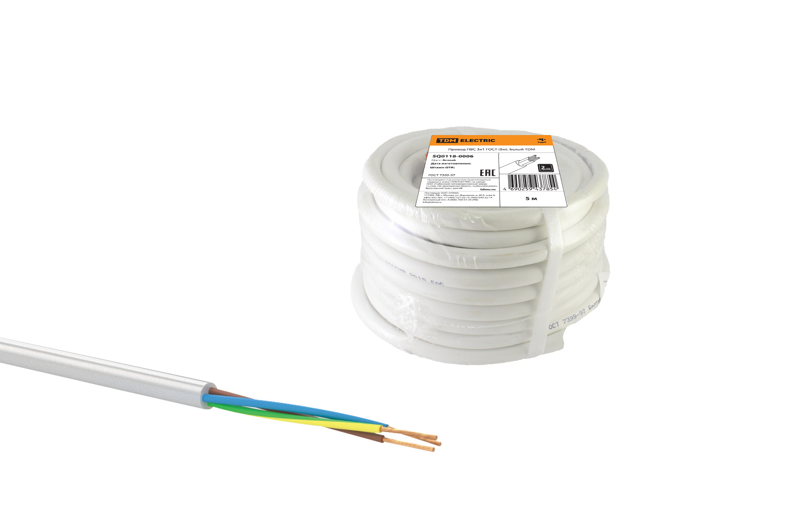 Фото Провод ПВС 3х1 ГОСТ, белый TDM {SQ0118-0006}