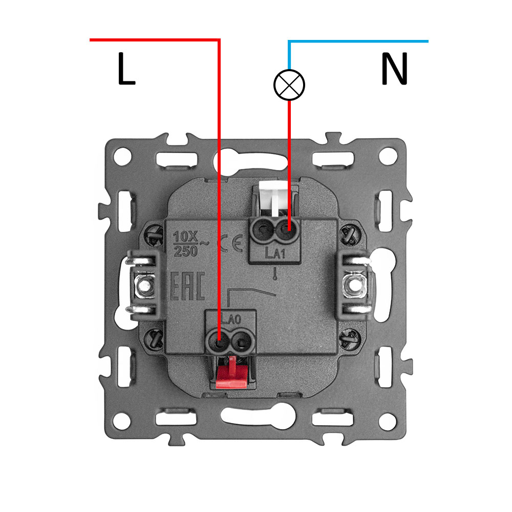 Фото Выключатель c подсветкой серый, одноклавишный, 1 пост, с тонкой пластиковой рамкой Vell EchoGrand {GY1P-1L-EchoGrand} (1)