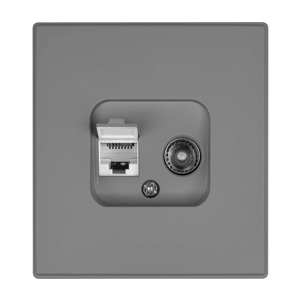 Фото Розетка серая, TV + RJ CAT6, c рамкой Vell Air {V702079} (2)