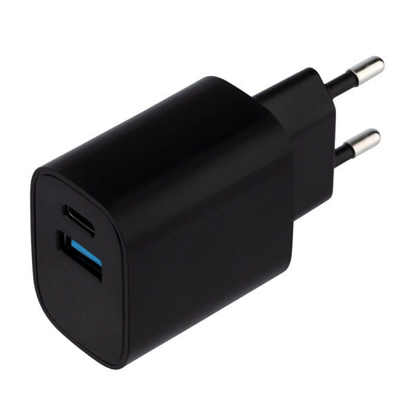 Фото Сетевое зарядное устройство REXANT USB + Type-C, 5V, 2.4 A, черное {16-0297}