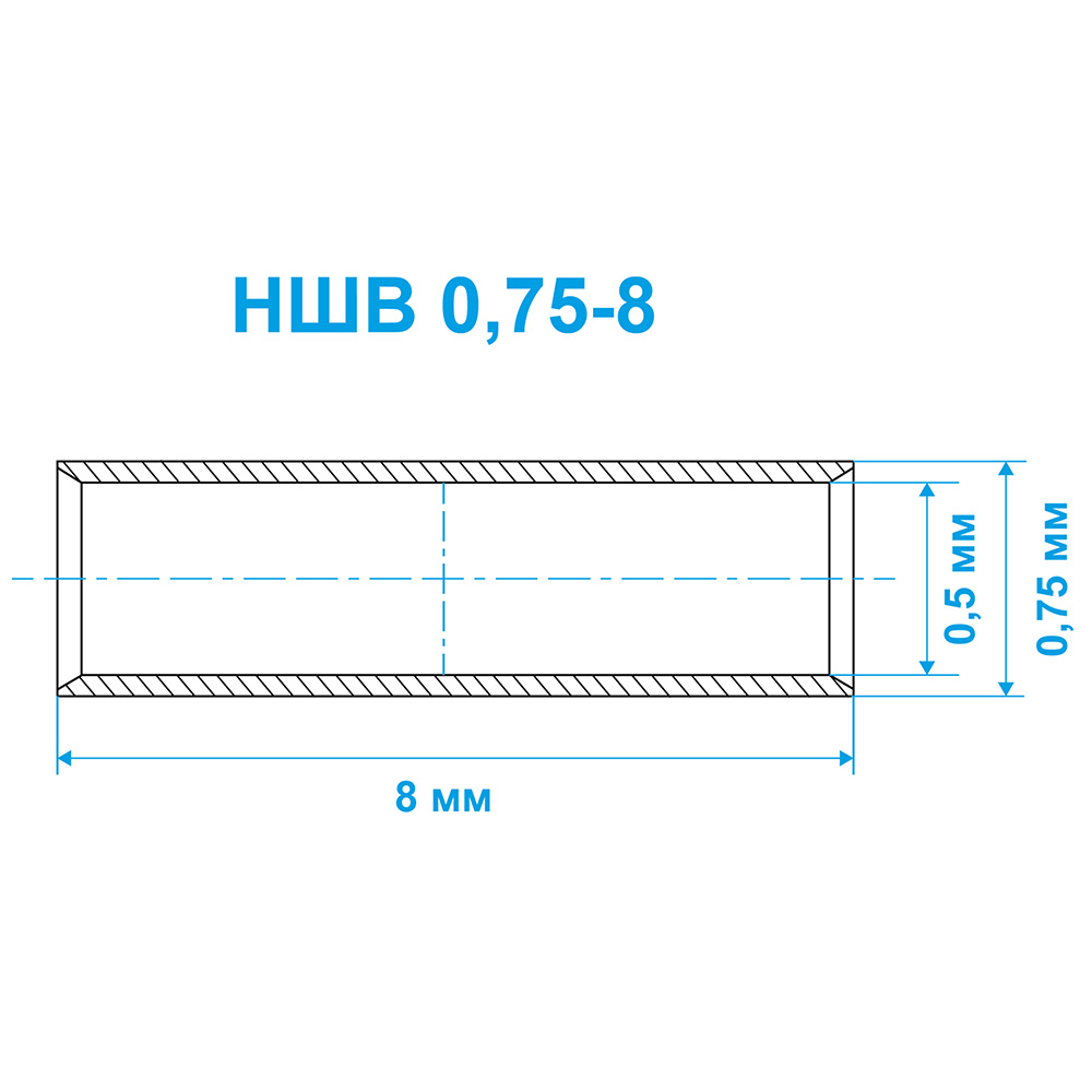 Фото Наконечник штыревой втулочный Vell, НШВ 0,75-8, 100 шт {VLnhv-0.75-8} (1)