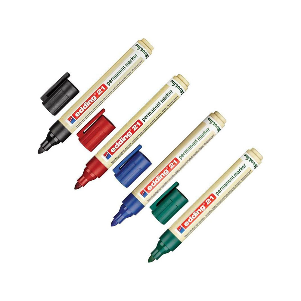 Фото Набор перманентных маркеров Edding E-21 EcoLine, заправляемые, 1.5-3 мм, 4 цвета {E-21#4S}
