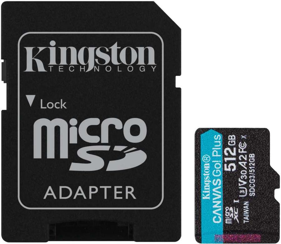 Фото Флеш карта microSD 512GB Kingston microSDXC Class 10 UHS-I U3 V30 Canvas Go Plus 170MB/s {SDCG3/512GBSP} (1)