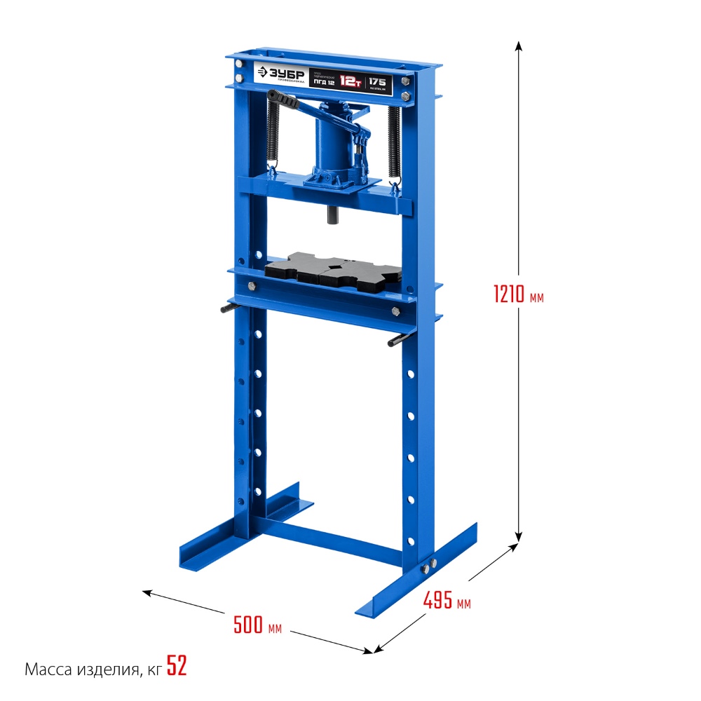 Фото Гидравлический пресс с домкратом и возвратными пружинами, Профессионал ЗУБР ПГД-12, 12 т {43070-12} (1)