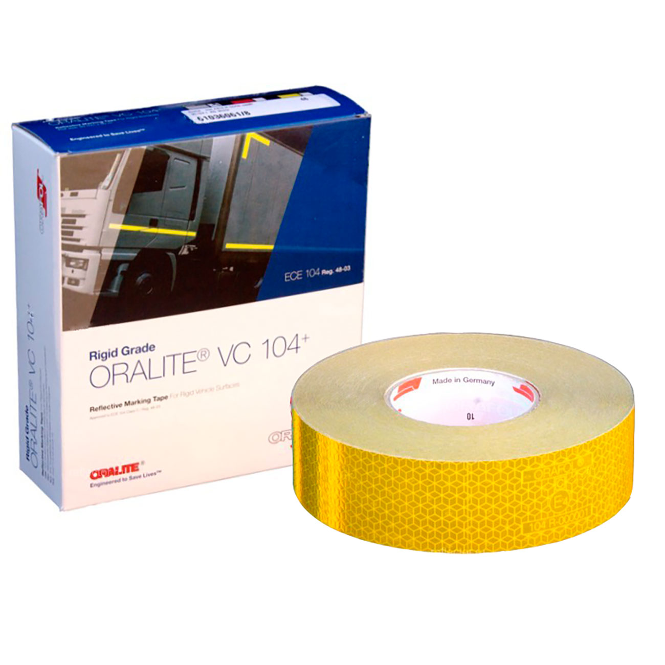 Фото Светоотражающая лента ORALITE VC104+ (REFLEXITE) RIGID GRADE, желтая, для жесткой поверхности, 50 мм х 50 м {or.vc104.rg.y.50}