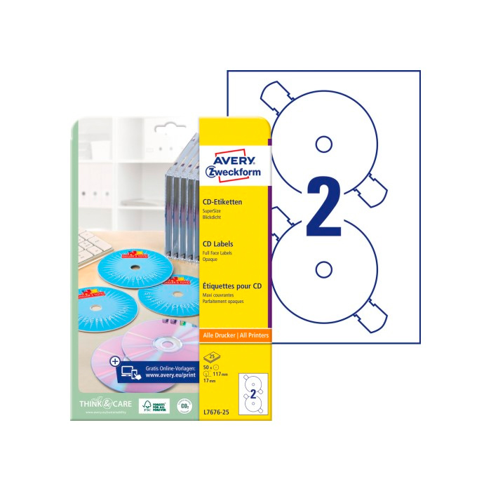 Фото Этикетки для CD дисков, SuperSize Ø 117 мм (25 листов, 50 этикеток) {L7676-25} (1)
