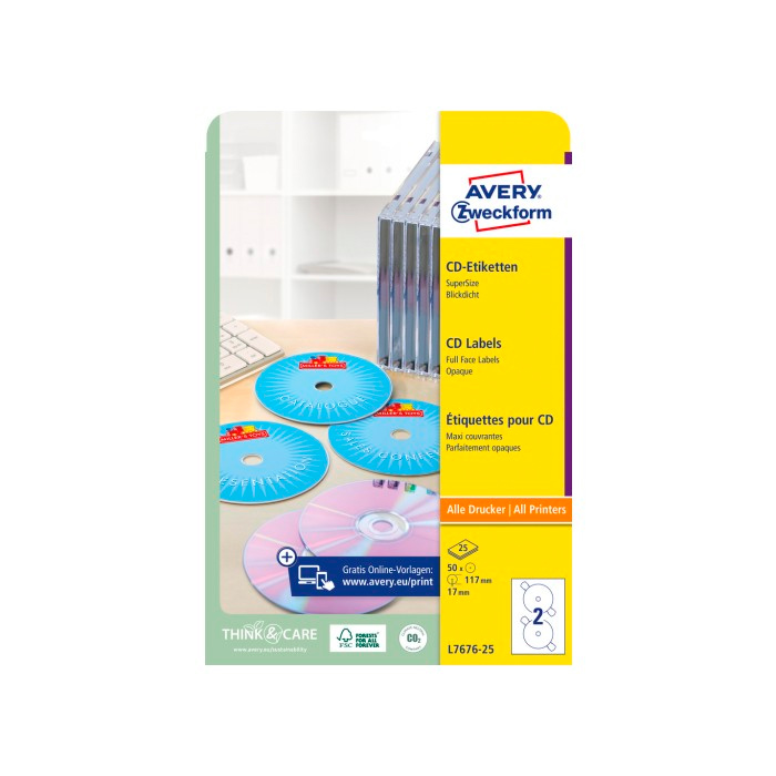 Фото Этикетки для CD дисков, SuperSize Ø 117 мм (25 листов, 50 этикеток) {L7676-25}