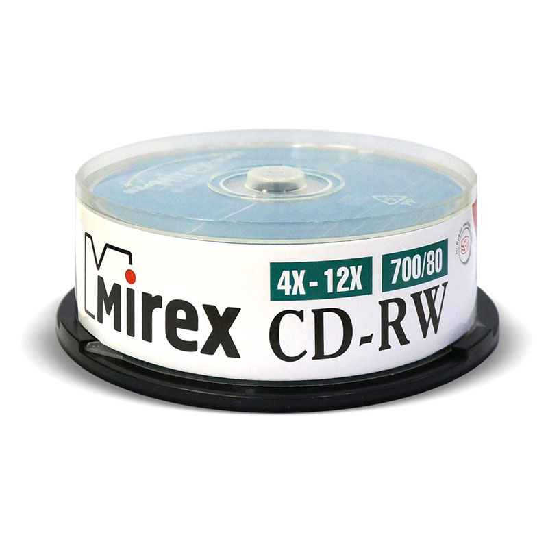 Фото Диск CD-RW Mirex 700 Mb, 12х, Cake Box (25), (25/300) 202349 {UL121002A8M} (1)