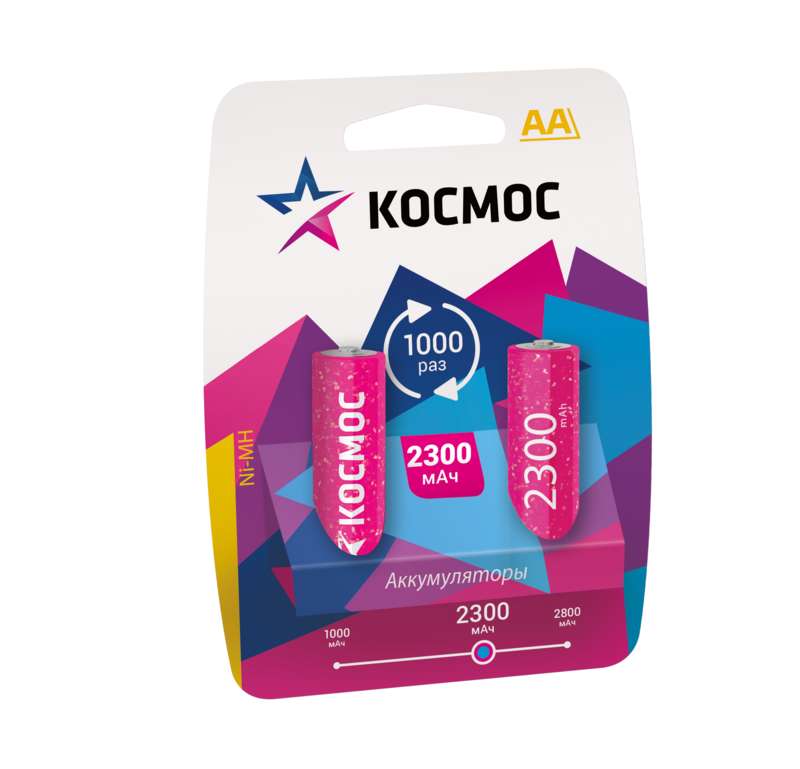 Фото Аккумулятор R6 NI-MH 2300мА.ч max (блист.2шт) Космос KOCR6NIMH(2300MA)max