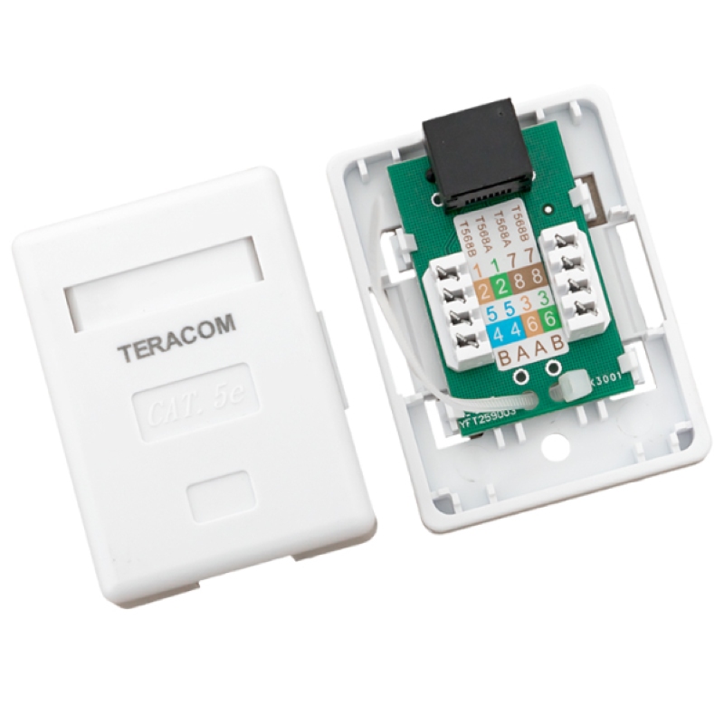 Фото Розетка настенная TERACOM кат.5E неэкранированная 1 порт RJ-45 Dual IDC бел. EKF TRC-WBOX-1RJ45-5EUTP-WH (3)