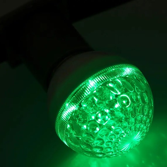 Фото Лампа шар e27 10 LED Ø50мм зеленая 24В (постоянное напряжение) {405-614} (1)