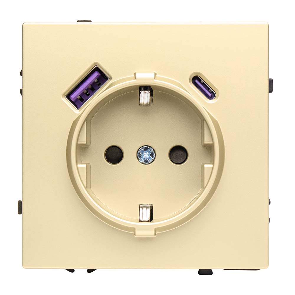 Фото Розетка золотая, USB-A, USB-C электрическая, модуль, Vell Grand {V702212} (2)